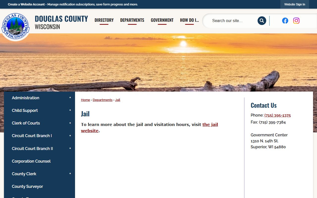 Douglas County Jail page with jail address and inmate record contact details
