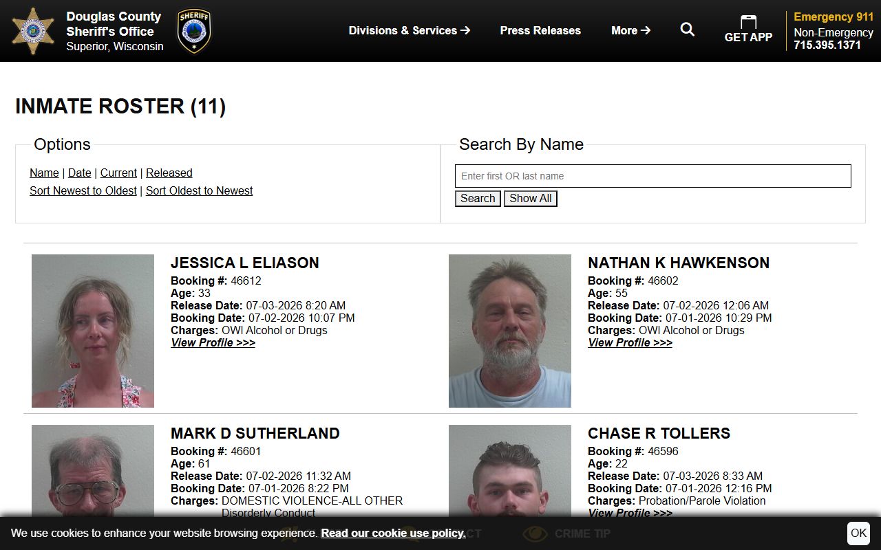 Douglas County released inmate records on the 48 hour release roster