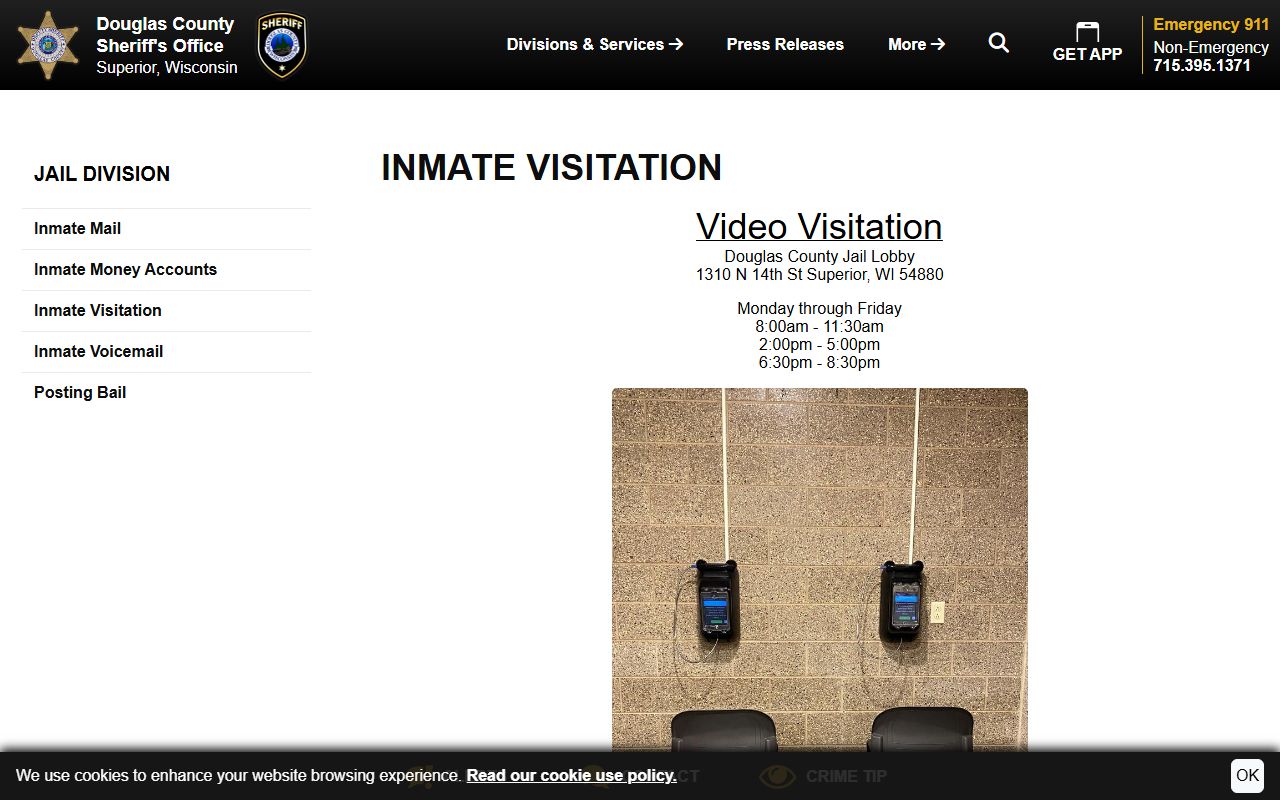 Douglas County Jail visitation schedule and inmate video visit record information
