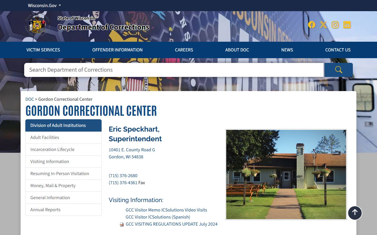 Gordon Correctional Center DOC facility page for inmate lookup and visitation information